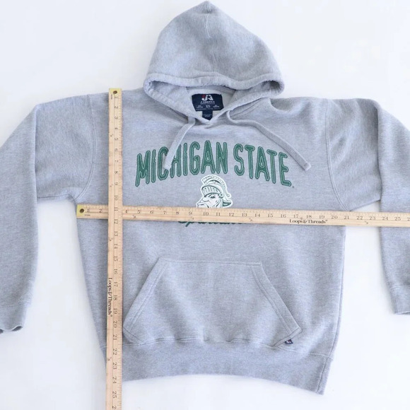 90S J America Sportswear Gray Michigan State Spartans Pull Over Hooded  Sweater - Picture 3 of 10